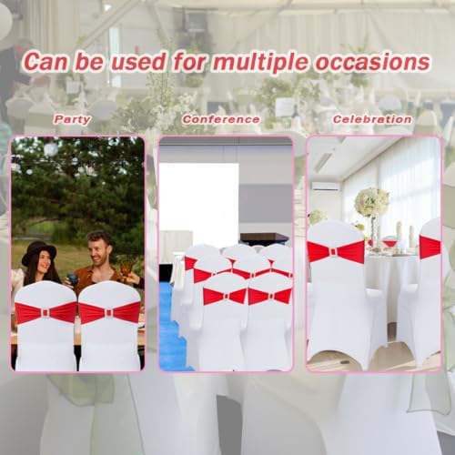 Joccun 120 PCS Spandex Chair Sashes Bows Stretch Chair Cover Band with Buckle Slider Universal Elastic Chair Ties for Wedding Banquet Party Event Decoration (Ruby) - Image 7