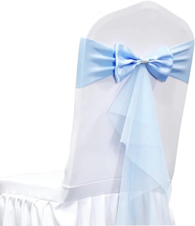 Polyester Stretch Chair Sashes Bands Organza Chair Sash Bows Spandex Bows for Party Birthday Hotel Romantic Wedding Banquets Decoration (Azure 20 PCS) by LIZIMI
