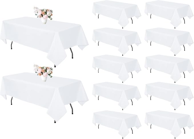 12 Pack White Rectangle Table Cloth 60 x 126 Inch For 8 Foot Tables | Wrinkle Resistant Tablecloth, Washable Polyester Fabric, Rectangular Tablecloth for Wedding Party Banquet Buffet by RestfulGlow