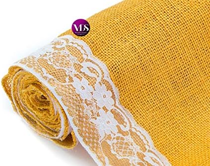 VDS Pack of 20, Burlap Table Runner with White Lace Edge, 100% Natural Jute Rustic Hessian Table Cloth Centerpiece for Wedding Birthday Party Banquet Table Decoration (Size 12X108 Inch)(Gold) - Image 5
