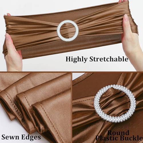 timecity Coffee Chair Sashes Bands 10 PCS Spandex Metallic Stretch Party Chair Ties Bows Bulk with Buckle Slider Elastic Ties for Wedding Banquet Birthday Party Decor - Image 5