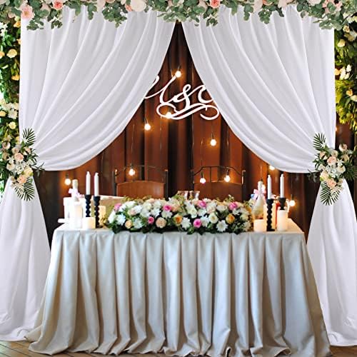 20ft x 10ft White Backdrop Curtain Panels for Parties, Thick Wrinkle Resistant 4 Panels Polyester Wedding Backdrop Drapes for Party Birthday Backdrop Photography Home Decorations - Image 4