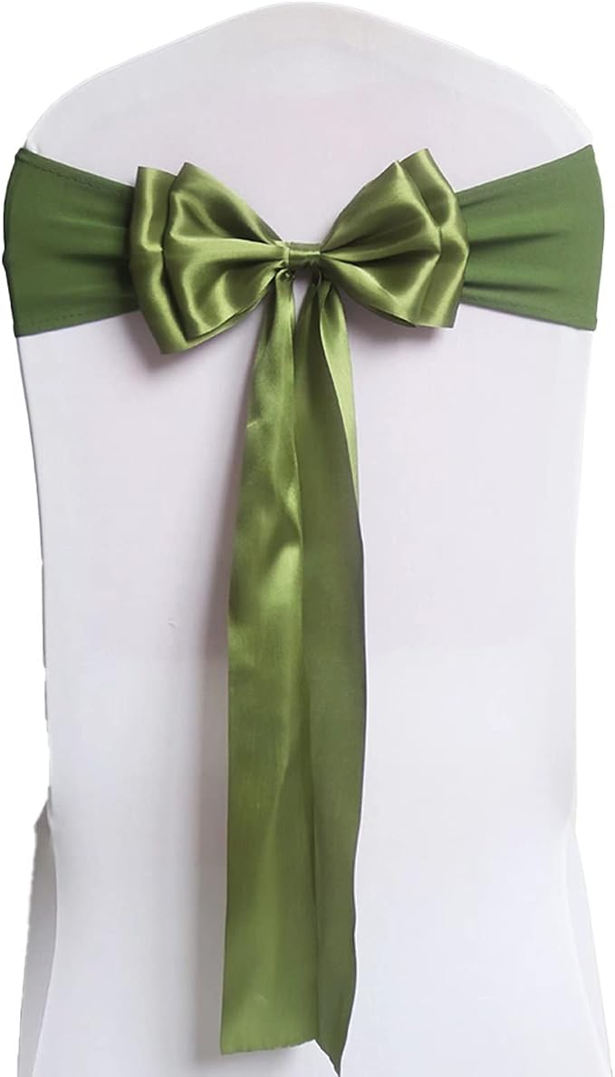 Pack of 100 Chair Sashes Spandex Chair Bands Satin Chair Sashes Chair Ribbons Bows Stretch Chair Sashes for Wedding Party Events Banquet Hotel Home Kitchen Chair Cover Decoration（100 PCS Olive Green） by MYS+QiQi
