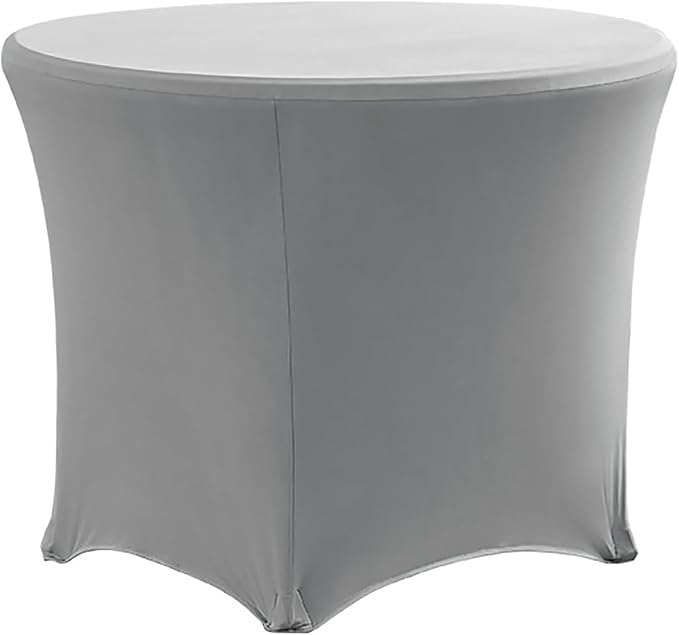 Spandex Round Tablecloth Light Gray 5ft Fitted Stretch Tablecloth Elastic Cocktail Table Cover for Wedding Party Restaurant Banquet New Year and Halloween PTC24 by ZoyyJoolye