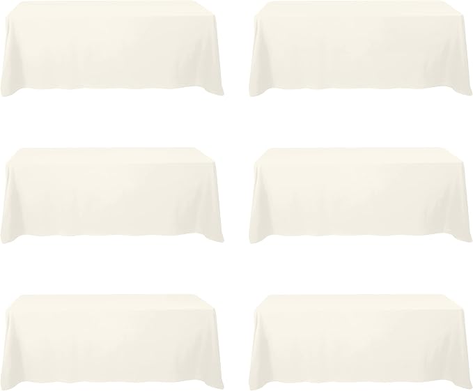 BRILLMAX 6 Pack Ivory Tablecloths 90x156 Inch for 8ft Rectangle Tables | 150 GSM Polyester Fabric, Floor Length Drop, Water, Stain & Wrinkle Resistant Cloth Cover for Wedding Reception Banquet Party by BRILLMAX