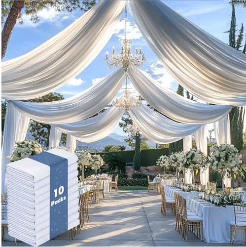 Outpain 50ftx20ft White Backdrop Ceiling Drapes, 10 Panels, 20ft Height, Wrinkle Free, Tent Draping Curtains, Polyester, Wedding, Birthday, Anniversary by Outpain