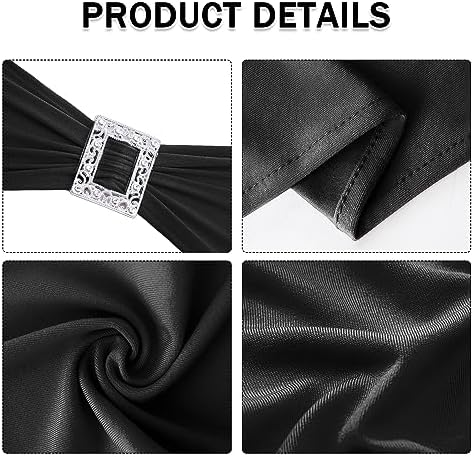 Joccun 60 PCS Spandex Chair Sashes Bows Stretch Chair Cover Band with Buckle Slider Universal Elastic Chair Ties for Wedding Banquet Party Event Decoration (Black) - Image 3