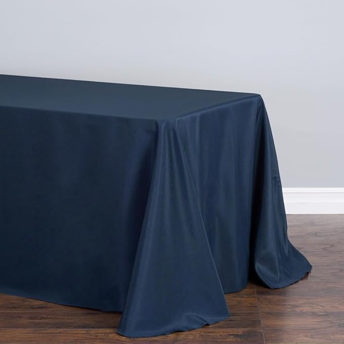 LinenTablecloth 90 x 156-Inch Rectangular Polyester Tablecloth with Rounded Corners, Navy Blue - Image 6