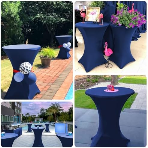 Pesonlook 6 Pack Navy Blue Cocktail Spandex Table Cover,32x43 Inch - Image 7