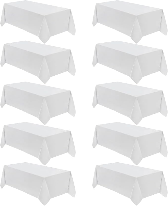 VidaFete 10 Pack 90 * 156inch White Rectangle Tablecloth for 8ft Tables | Stain & Wrinkle Resistant Polyester Rectangular Table Cloth for Kitchen Dining Wedding Banquet Decoration by VidaFete