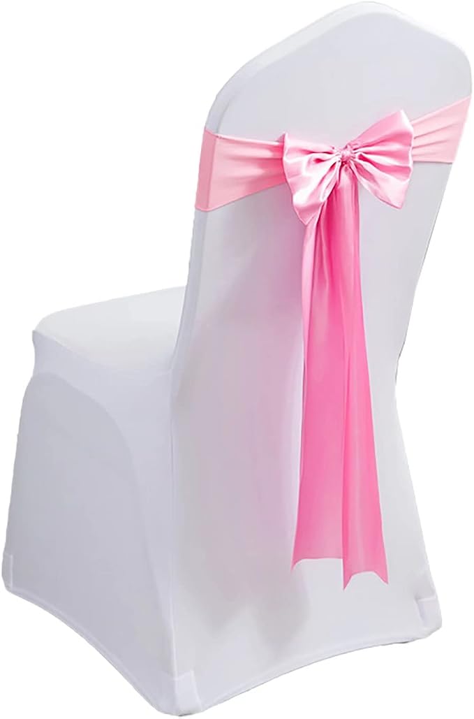 Pack of 50 Ribbons - Spandex & Satin Chair Sashes & Bows - Stretchable for Wedding, Party, Banquet & Home Decoration (50 PCS Pink) by MYS+QiQi