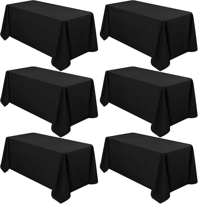 6 Pack Tablecloth 90 x 156 inch Polyester Table Cloth for 8 Foot Rectangle Tables,Stain and Wrinkle Resistant Washable Fabric Table Covers Polyester Black Table Clothes for Wedding,Party,Banquet by YMHPRIDE