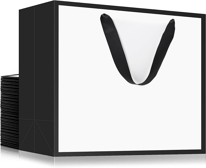 EUSOAR Large Gift Bags with Handles, 25pcs 16"x6"x12" Thank You Wrap Paper Bags Bulk, White/Black Merchandise Retail Shopping Wrapping Bags for Business, Craft Grocery, Wedding Birthday Party Favor by EUSOAR