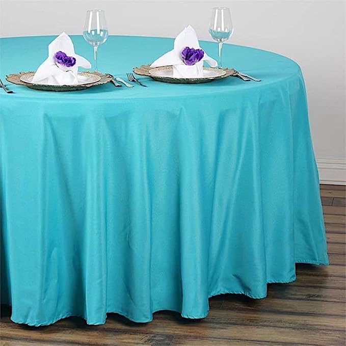 10 pcs 120 inch Turquoise Round Tablecloths Fabric Table Cover Linens | 120" Washable Fabric Table Cloth Covers for Wedding Party Polyester Reception Buffet Events Catering Dining Events Kitchen - Image 4