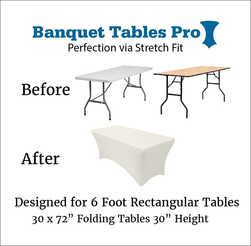 Banquet Tables Pro 6 ft Ivory 2 Pack Stretch Tight Fit Spandex Rectangular Folding Tablecover for 30Wx72Lx30H Folding Patio Tables, Banquet,Party - Image 2