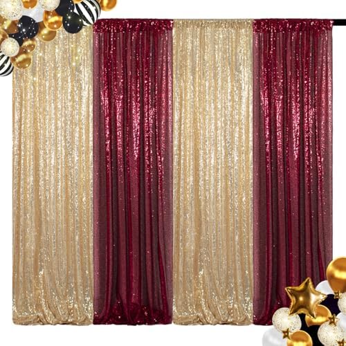 ShinyBeauty Gold Sequin Backdrop 4 Panels 2x8ft Light Gold - Image 2