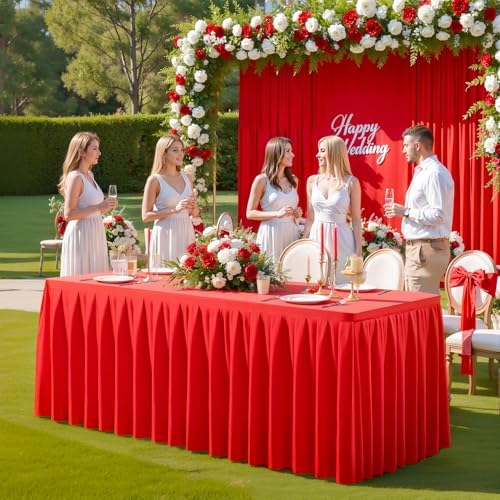 2 Pack Red Rectangle Tablecloth 6 FT Stretch Spandex Fitted Table Cloth for 6 Foot Rectangle Tables Banquet Tablecloths Wrinkle Free Table Cover Skirt Ruffle Tablecloths for Party Wedding Birthday - Image 3