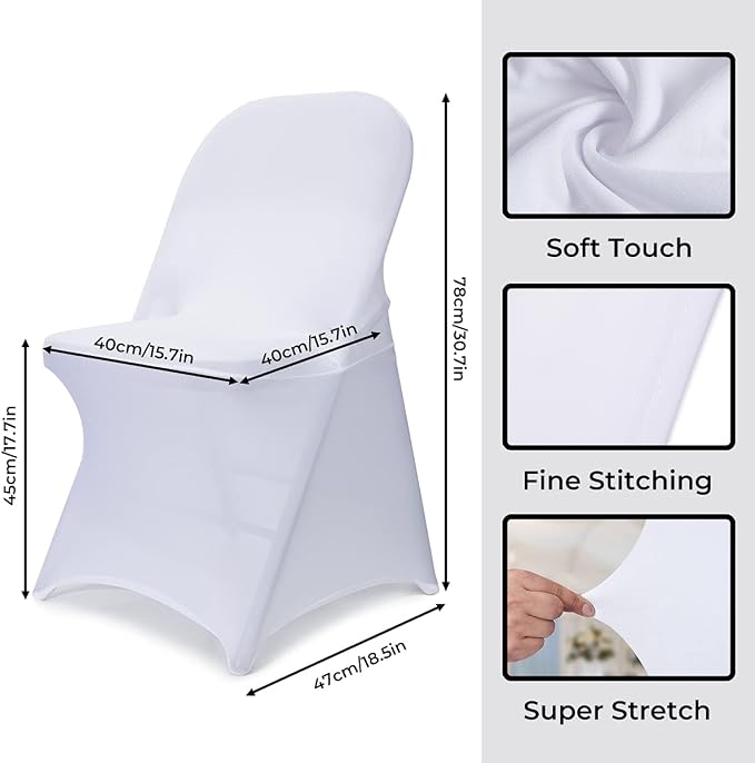 Babenest Stretch Spandex Folding Chair Covers for Wedding, 100PCS White | Upgraded Universal Washable, Fitted Chair Slipcovers Protector for Holidays, Banquet, Party, Easter Celebration - Image 5