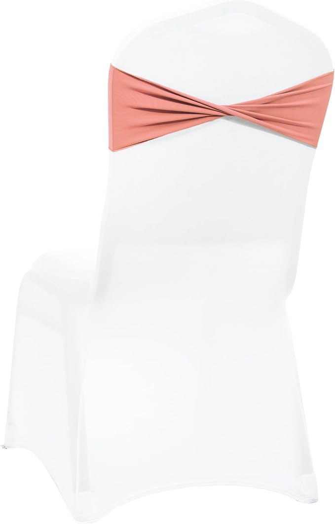 VDS Pack of 200 PCS | Coral Peach | Spandex Chair Sashes Bows Without Buckle | Stretch Elastic Banquet Universal Folding Chair Band Tie with for Wedding Party Conference Celebration Event Decoration by VDS
