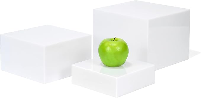 Red Co. Set of 3 Glossy White Acrylic Cube Display Nesting Risers with Hollow Bottoms by RedCo
