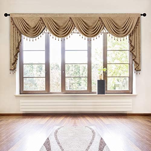 ELKCA Double-Sided Chenille Valance for Living Room Coffee Curtains Valance with Beads for Bedroom,Rod Pocket (W118Inch,1 Panel) by ELKCA