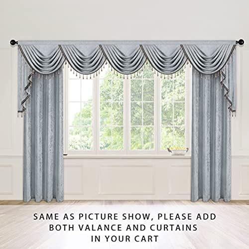 ELKCA Thick Double-Sided Chenille Window Curtains Valance for Living Room, Silver Grey Valance with Beads for Bedroom,Rod Pocket (W138inch,1 Panel) - Image 2