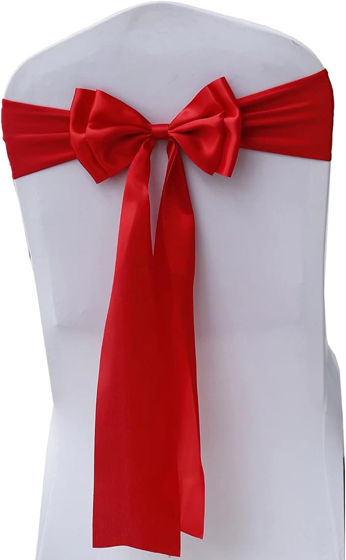 Pack of 10 Chair Sashes Spandex Chair Bands Satin Chair Sashes Chair Ribbons Bows Stretch Chair Sashes for Wedding Party Events Banquet Hotel Home Kitchen Chair Cover Decoration（10 PCS Red） by MYS+QiQi