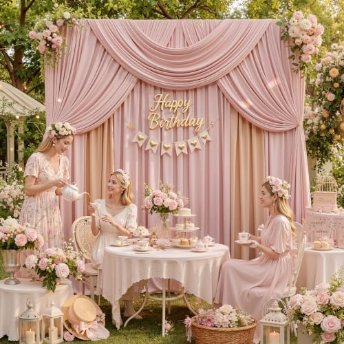 20ft x 15ft Dusty Pink Backdrop Curtains for Wedding Parties, 4 Panels Extra Long Wrinkle Free Fabric Drapes Photo Backdrop for Baby Shower Birthday Stage Reception Lobby Decoration - Image 7
