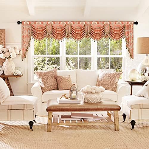 ELKCA Damask Coffee Jacquard Swag Waterfall Valance for Bedroom Curtain Valance for Living Room Kitchen Valance,Rod Pocket, W138 Inch,1 Panel by ELKCA