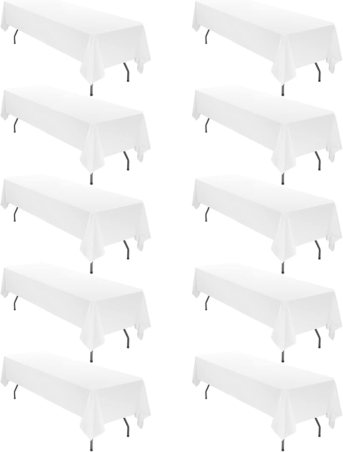 fani 10 Packs White Tablecloth - 60 x 126 Inch for 8Ft Tables | Washable Polyester Fabric, Stain Wrinkle Resistant Rectangle Table Cloth for Wedding Banquets Parties Buffet Dining by fani