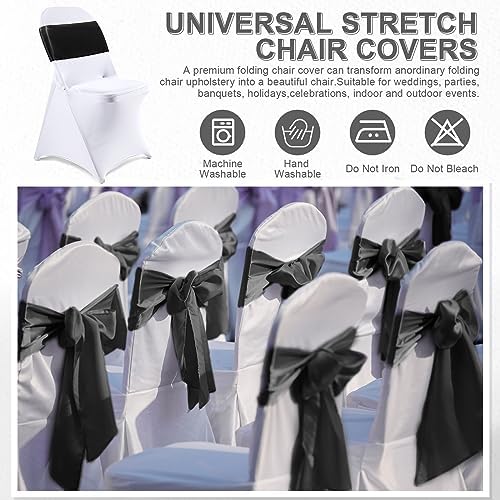 Lounsweer 50 Pcs Folding Chair Cover Set, White, Black - Image 4