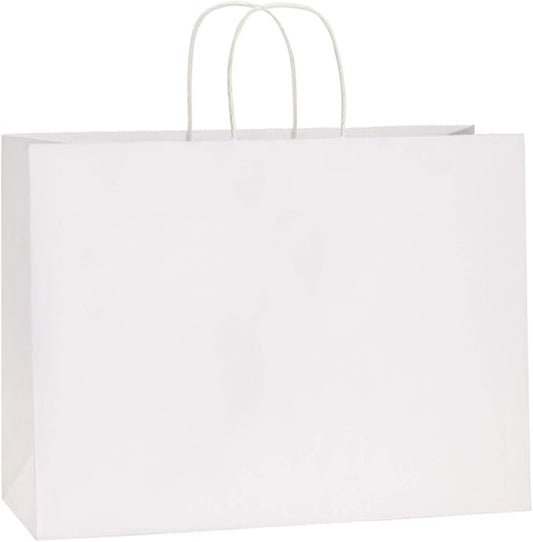 BagDream Kraft White Paper Bags with Handles 16x6x12 Inch Large 100Pcs Bulk | Recyclable, Sturdy Handles, For Gift Packaging, Party Favors, Boutiques, Crafts, Grocery, Shopping, Small Business by BagDream