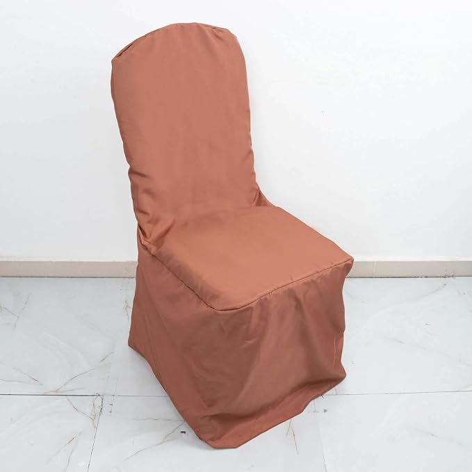 Efavormart 50PCS | Round Top Terracotta Polyester Banquet Chair Covers Linen Dinning Chair slipcover for Wedding Party Event Catering - Image 7