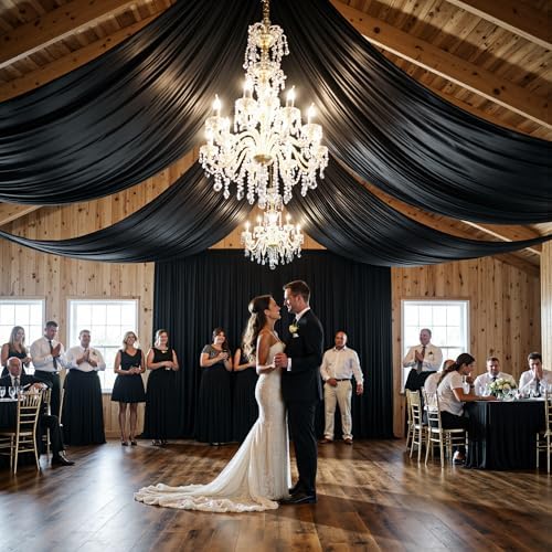 gogoparti 10x20FT Black Ceiling Drapes for Weddings Parties - 2 Panels of 5x20FT Wrinkle Free Silk Black Drapes for Tent Canopy, Weddings, Birthdays, Parties, Tent & Event Decoration - Image 2
