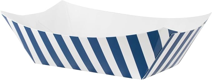 Restaurantware Bio Tek 6 Ounce Boat Paper Boats 400 Disposable #40 Food Trays - PE Lining Durable Blue And White Striped Paper Food Baskets For Concession Stands Picnics or Fairs - Image 2