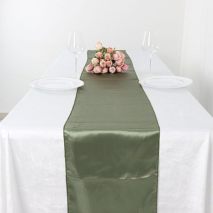 Balsa Circle 6 pcs 12 x 108 inch Eucalyptus Green Satin Table Runners Wedding Table Top Party Supplies Reception Linens Decorations by BalsaCircle