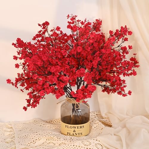 10 Pcs Fake Flowers, Real Touch Babys Breath Artificial Flowers, Red by Yastouay