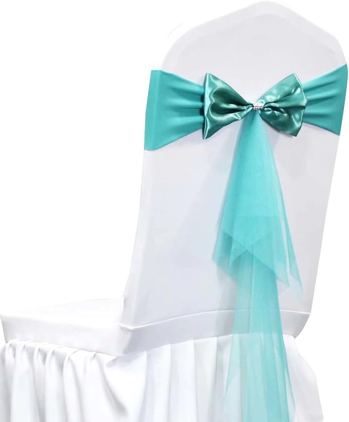 Polyester Stretch Chair Sashes Bands Organza Sash Bows Spandex Bows for Party Birthday Hotel Romantic Wedding Banquets Decoration (Teal 50 PCS) by LIZIMI