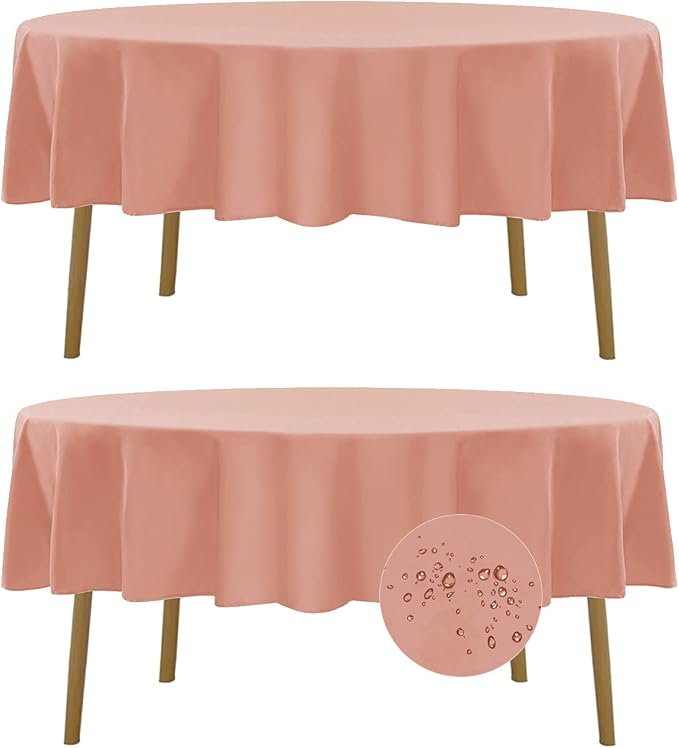 Fokitut 2 Pack Waterproof Round Tablecloth, 70 Inch, Stain Resistant and Wrinkle Polyester Table Cloth, Fabric Table Cover for Kitchen Dining, Wedding, Party, Holiday Dinner-Dusty Pink by BalsaCircle