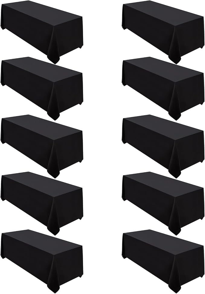 Surmente 10 Pack 90x156 Inch Black Tablecloth for 8 Foot Rectangle Tables | Dining Table Cover Protector, Wrinkle Free, Washable Polyester Fabric, 8ft Table Cloth for Wedding, Banquet, Restaurant by Surmente