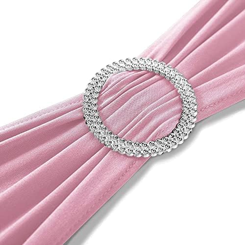 ManMengJi Chair Sashes, Light Pink Spandex Sashes Bows 25PCS, Chair Cover Bands with Buckle Slider for Banquet, Party, Hotel Event Decorations - Image 2