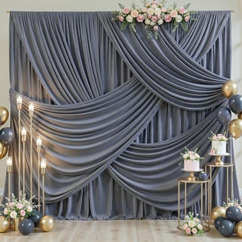 4 Panels Charcoal Backdrop Curtain for Parties Wedding Wrinkle Free Silver Grey Photo Curtains Backdrop Drapes Fabric Decoration for Birthday Party Baby Shower 20ft(W) x 10ft(H) - Image 2