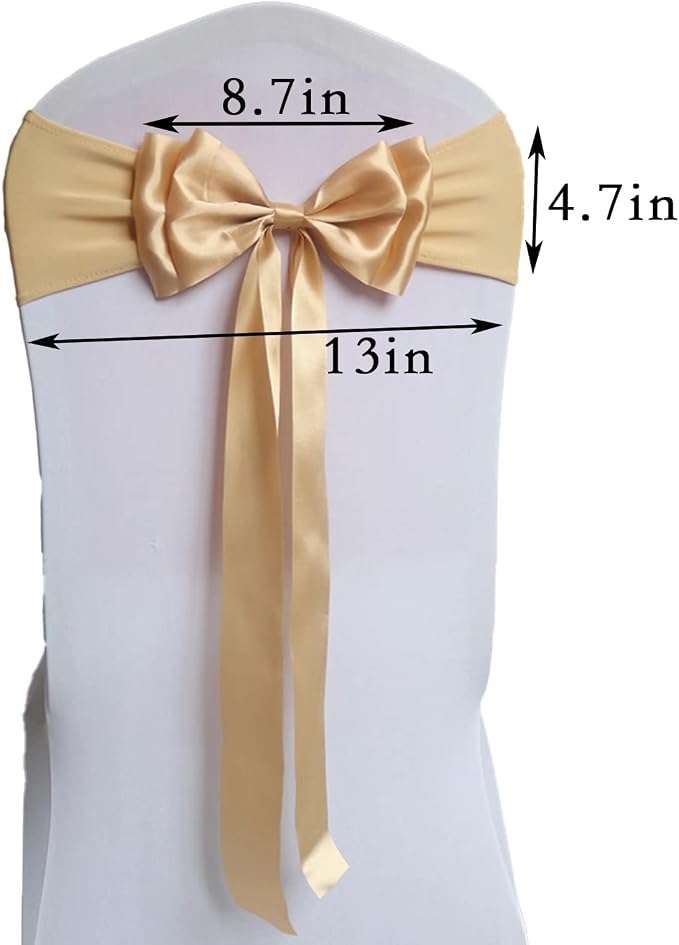 Pack of 25 Chair Sashes Spandex Chair Bands Satin Chair Sashes Chair Ribbons Bows Stretch Chair Sashes for Wedding Party Events Banquet Hotel Home Kitchen Chair Cover Decoration（25 PCS Champagne Gold） - Image 3