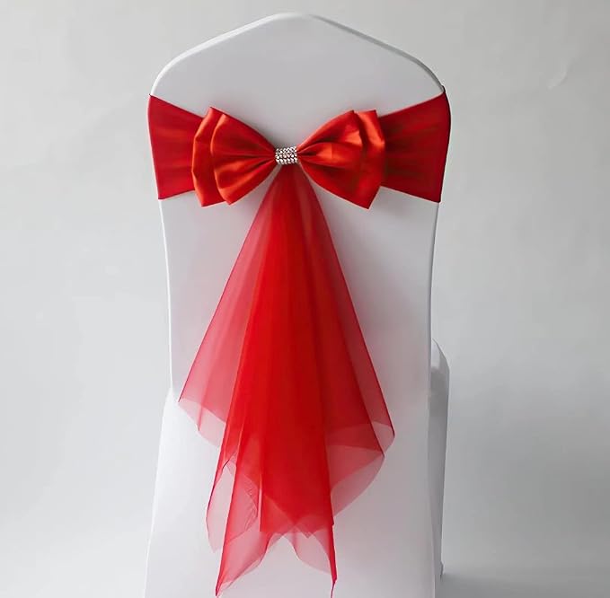 12Pcs Stretch Satin Chair Sashes Bows Chair Bands Decor for Hotel Wedding Reception Party Event Chair Cover Decoration Red by SXXLDNG