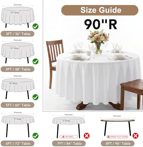 Fitable 6 Pack White Round Tablecloths 90 Inch for 36"-72" Tables - Image 4