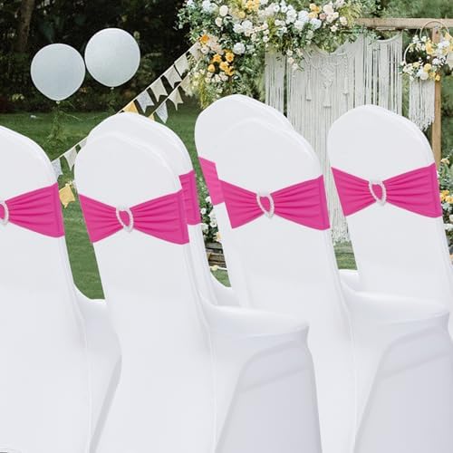 Pack of 30 Spandex Chair Sashes Bows Stretch Chair Cover Band with Buckle Slider Universal Elastic Chair Ties for Wedding Banquet Party Event Decoration (Fuchsia) - Image 7