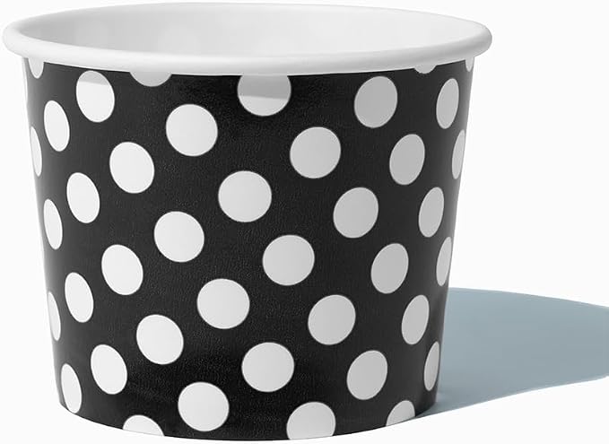 UNIQ 12 oz 1000 Pack Black Polka Dot Ice Cream Cups | Large Disposable Dessert Cups for Ice Cream, Frozen Yogurt & Gelato | Paper Food Cups Leak Resistant | Bulk Pack for Parties & Business - Image 2