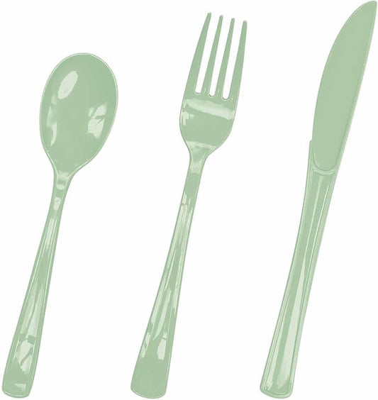 HEIPINIUYE 75 Pack Sage Green Plastic Cutlery Heavy Duty Sage Plastic Knives Forks and Spoons Disposable Silverware Set for 25 Guest Camping Birthday Baby Shower Party Cutlery Set