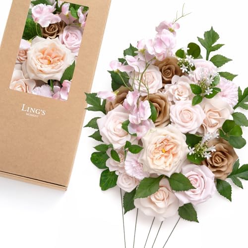 Ling's moment Fake Flowers Box, Powder Pink & Sand Beige Deluxe Combo by LingsMoment
