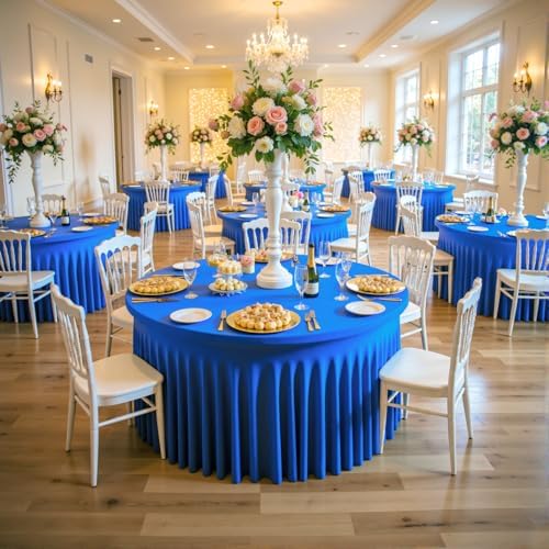 Outpain 6 Pack Royal Blue Spandex Round Tablecloths for 60in Tables, 120Inch Stretchy Fitted 5FT Round Table Clothes,Wrinkle Free Table Cover with Skirt for Wedding Party Dining Banquet - Image 2